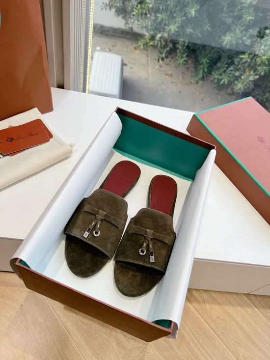 Loro Piana Premium Soft Suede Fringed Comfortable Flat Slippers