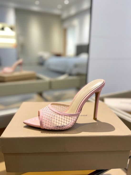 Gianvito Rossi Rhinestone Mesh Mule Stiletto Sandals Premium Leather Sole