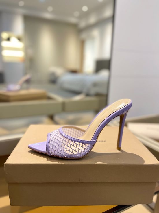 Gianvito Rossi Rhinestone Mesh Mule Stiletto Sandals Premium Leather Sole