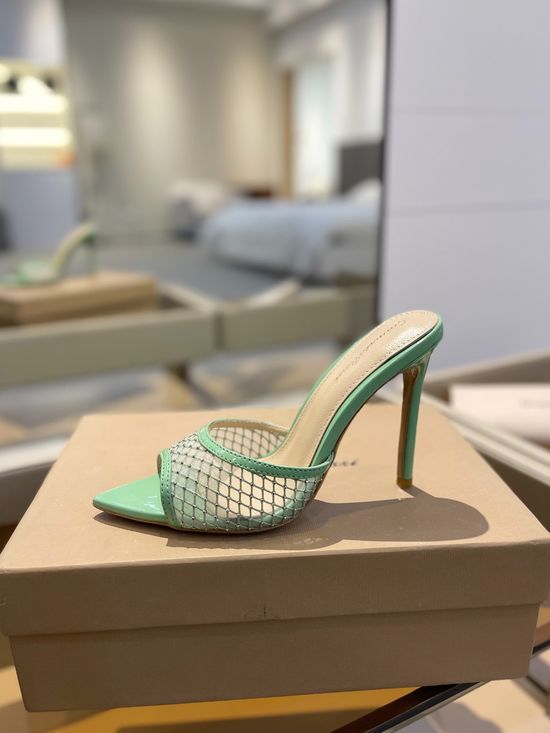 Gianvito Rossi Rhinestone Mesh Mule Stiletto Sandals Premium Leather Sole