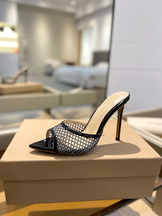 Gianvito Rossi Rhinestone Mesh Mule Stiletto Sandals Premium Leather Sole