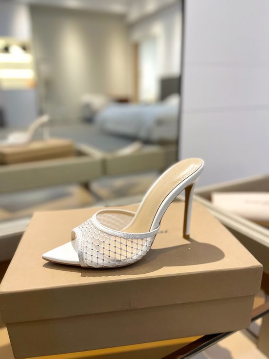 Gianvito Rossi Rhinestone Mesh Mule Stiletto Sandals Premium Leather Sole