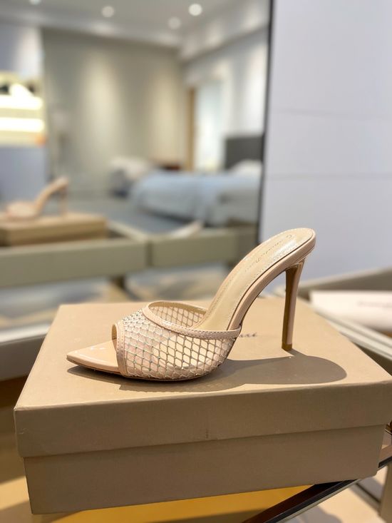 Gianvito Rossi Rhinestone Mesh Mule Stiletto Sandals Premium Leather Sole