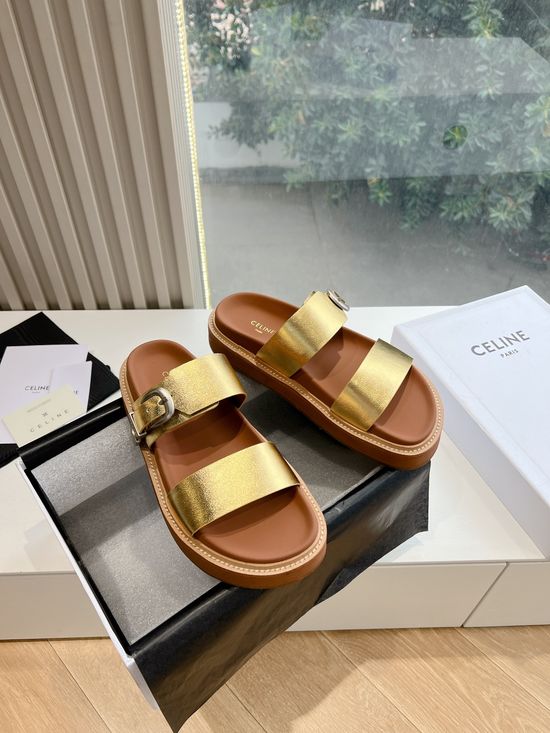 Celine Classic Retro Flat Slide Sandals With Logo Detail