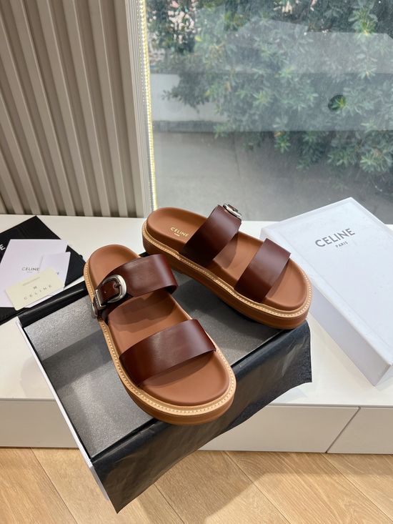 Celine Classic Retro Flat Slide Sandals With Logo Detail