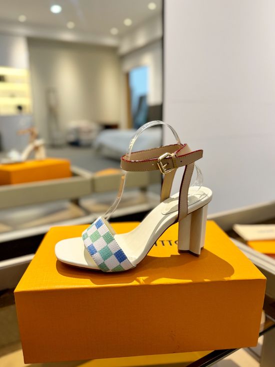 Louis Vuitton Color Block Chunky High Heel Leather Sandals