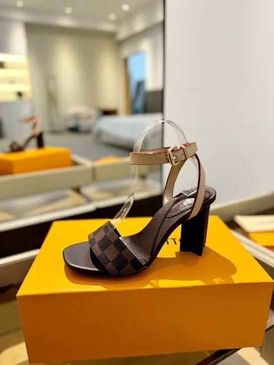 Louis Vuitton Color Block Chunky High Heel Leather Sandals