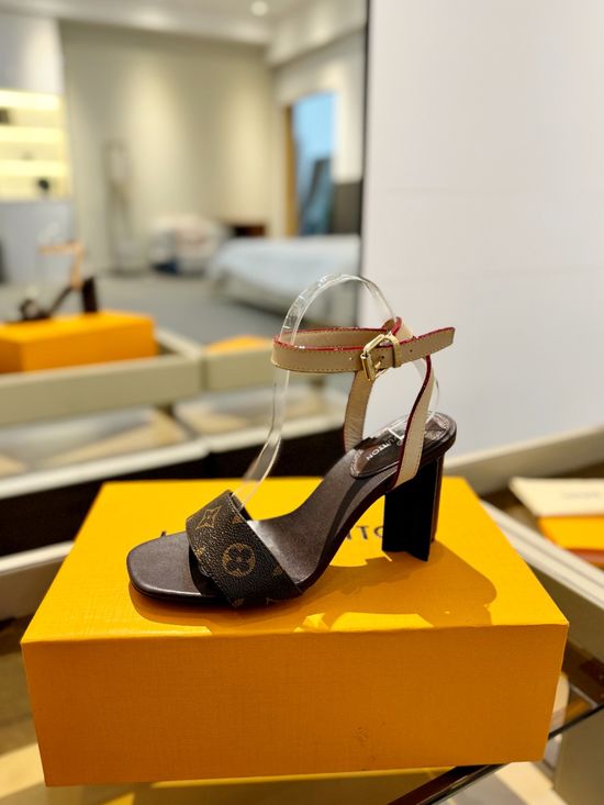 Louis Vuitton Color Block Chunky High Heel Leather Sandals