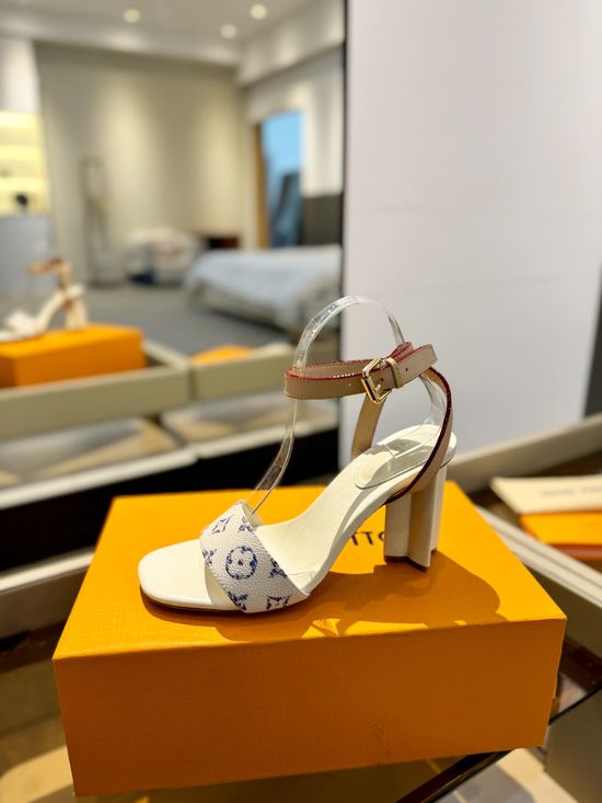 Louis Vuitton Color Block Chunky High Heel Leather Sandals