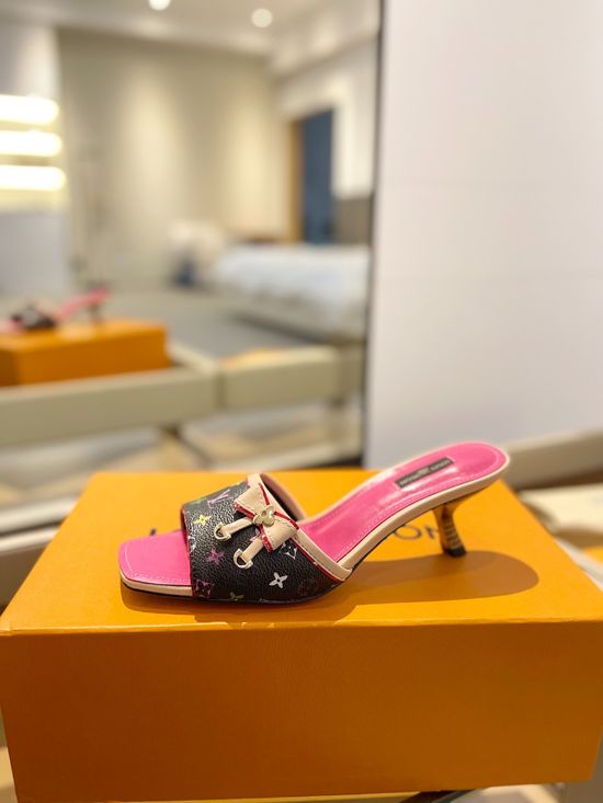 Louis Vuitton Monogram Buckle Decor Low Heel Slides