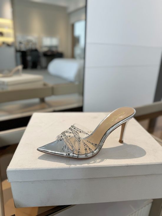 Gianvito Rossi Hotfix Rhinestone Mule Stiletto Sandals Soft Goatskin Lining