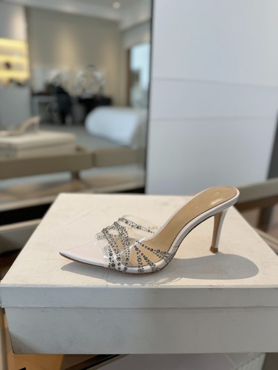 Gianvito Rossi Hotfix Rhinestone Mule Stiletto Sandals Soft Goatskin Lining