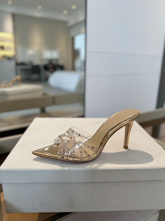 Gianvito Rossi Hotfix Rhinestone Mule Stiletto Sandals Soft Goatskin Lining