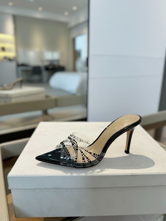 Gianvito Rossi Hotfix Rhinestone Mule Stiletto Sandals Soft Goatskin Lining