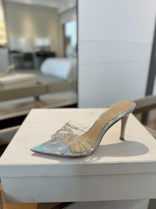 Gianvito Rossi Hotfix Rhinestone Mule Stiletto Sandals Soft Goatskin Lining