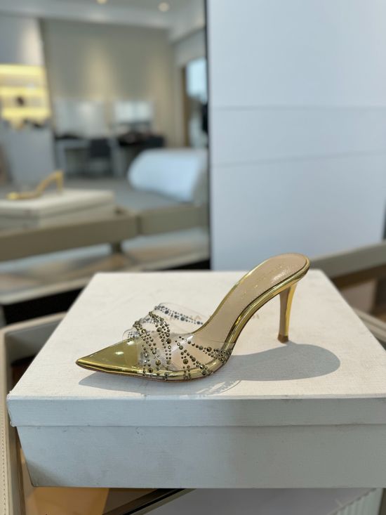 Gianvito Rossi Hotfix Rhinestone Mule Stiletto Sandals Soft Goatskin Lining