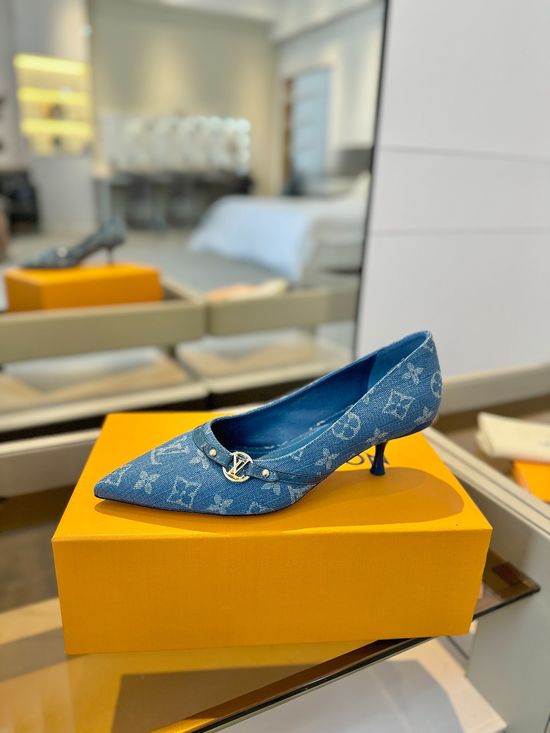Louis Vuitton Low Heel Covered Heel Denim Leather Comfortable Casual Shoes