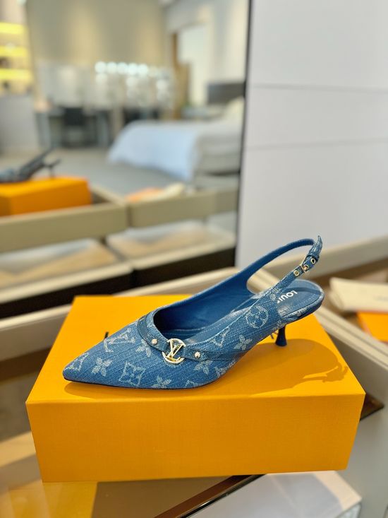 Louis Vuitton Denim Monogram Chunky Heel Casual Shoes