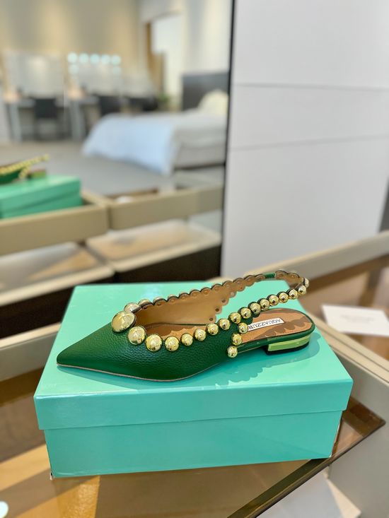 Jimmy Choo Sheepskin Flat Sandals with Studs Leather Sole