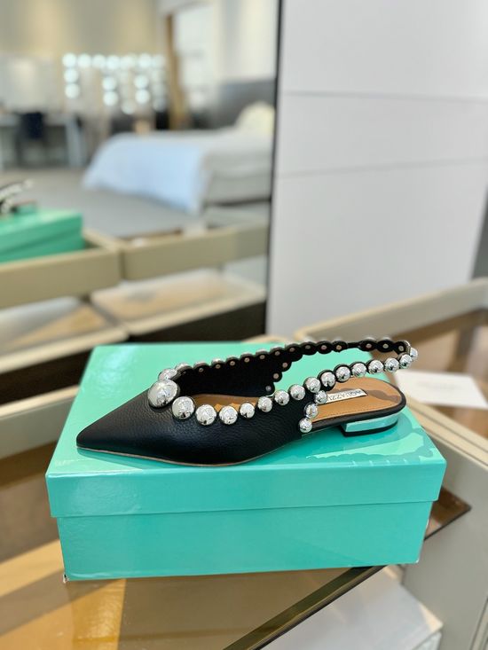 Jimmy Choo Sheepskin Flat Sandals with Studs Leather Sole