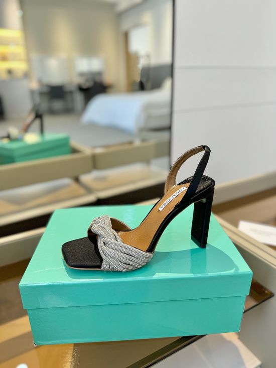 Jimmy Choo Elegant Silk High Heel Sandals with Twisted Rhinestone Straps
