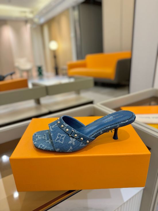 Louis Vuitton Monogram Denim Low Heel Slides Soft Lining