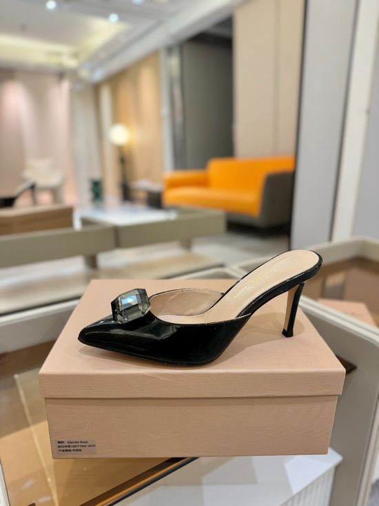 Gianvito Rossi Gem Decorated Pointed Toe High Heel Slide Shoes