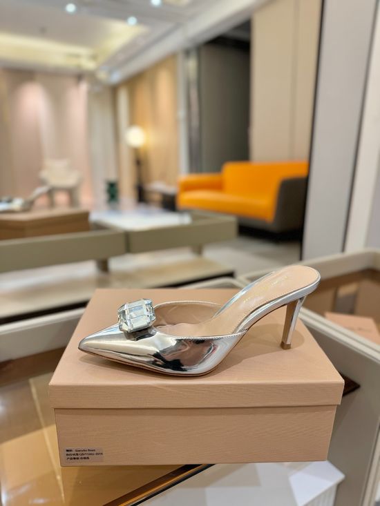 Gianvito Rossi Gem Decorated Pointed Toe High Heel Slide Shoes