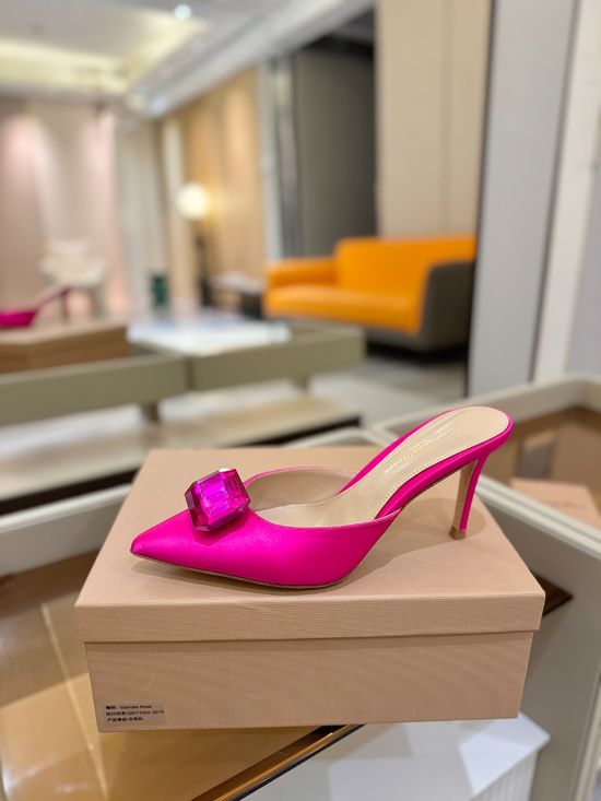Gianvito Rossi Gem Decorated Pointed Toe High Heel Slide Shoes