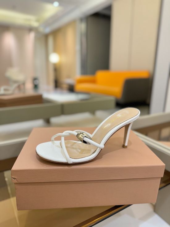 Gianvito Rossi Soft Leather Upper Block Heel Casual Slide Sandals