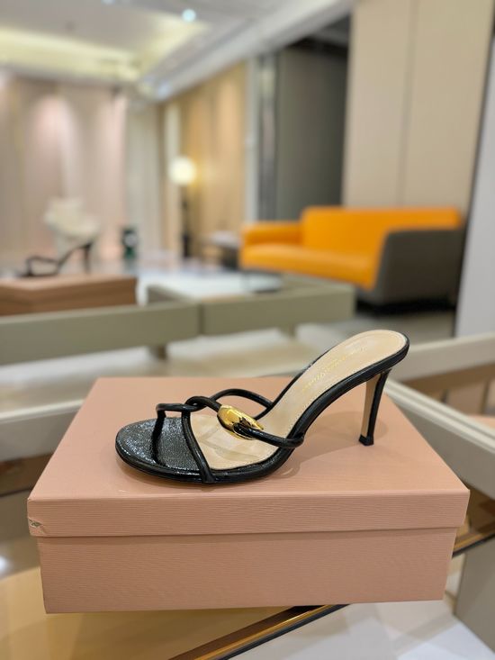 Gianvito Rossi Soft Leather Upper Block Heel Casual Slide Sandals