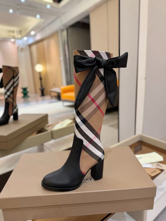 Burberry Classic Plaid Block Heel Genuine Leather Ankle Boots