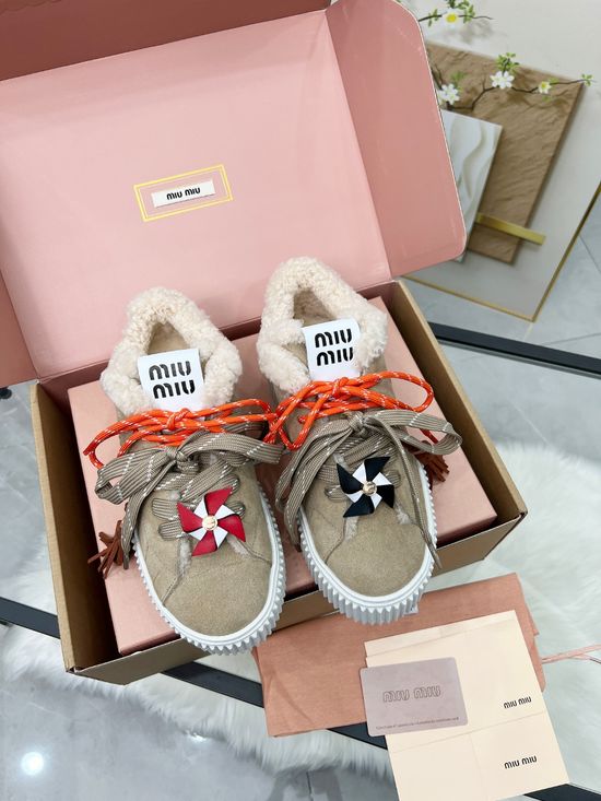 Miu Miu Classic Black White Soft Non Slip Wool Lined Casual Shoes
