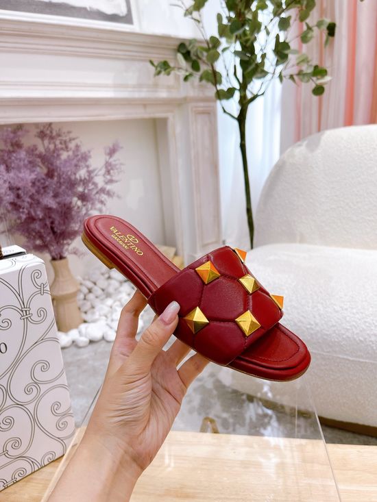 Valentino Studded Flat Slip On Sandals Premium Soft Leather