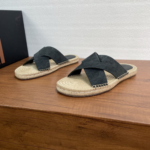 Zegna Suede Flat Slides With Rope Sole