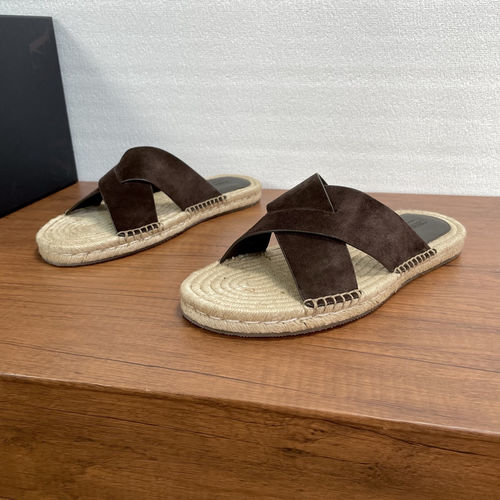 Zegna Suede Flat Slides With Rope Sole