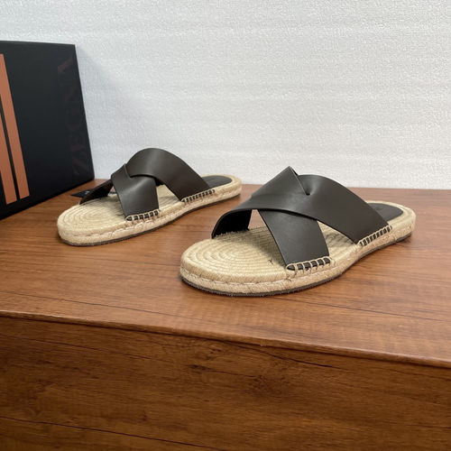 Zegna Suede Flat Slides With Rope Sole