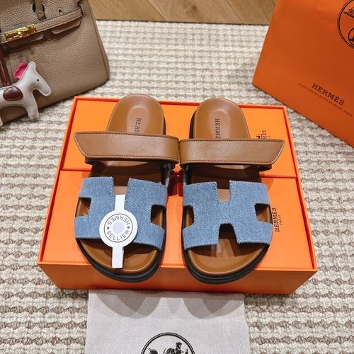 Hermes Genuine Leather Slip-on Slippers