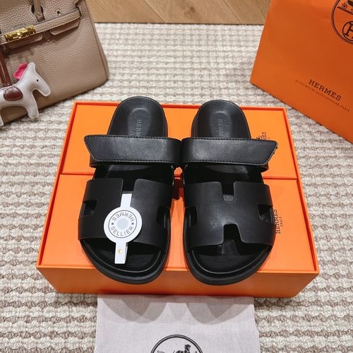 Hermes Genuine Leather Slip-on Slippers