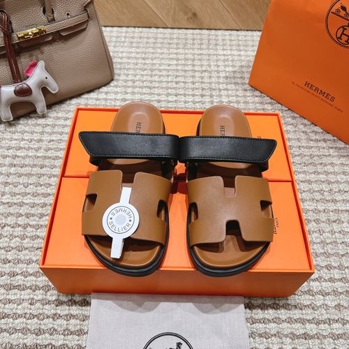 Hermes Genuine Leather Comfort Slippers