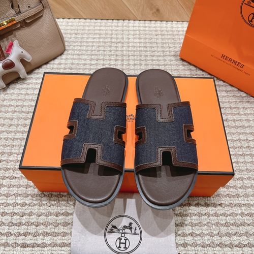 Hermes Genuine Leather Slides Sheepskin Lining Rubber Outsole