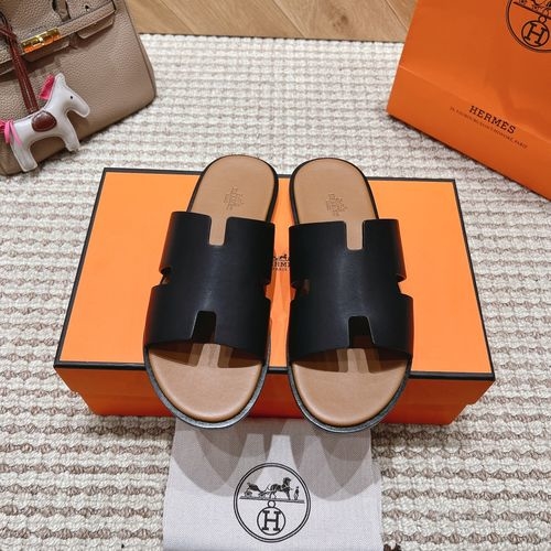 Hermes Genuine Leather Slides Sheepskin Lining Rubber Outsole