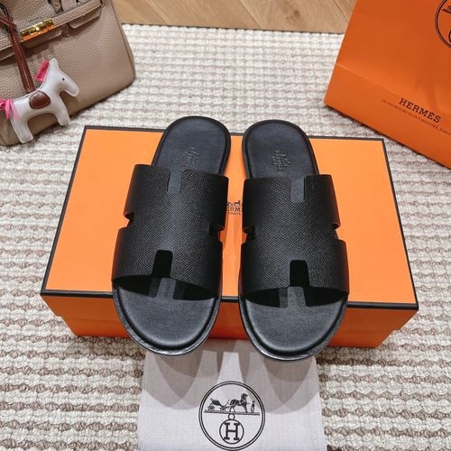 Hermes Genuine Leather Slides Sheepskin Lining Rubber Outsole