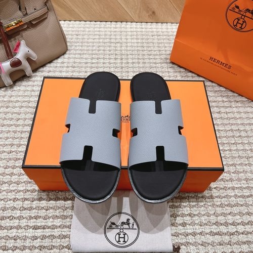 Hermes Genuine Leather Slides Sheepskin Lining Rubber Outsole