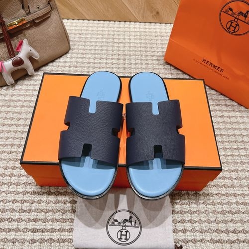 Hermes Genuine Leather Slides Sheepskin Lining Rubber Outsole