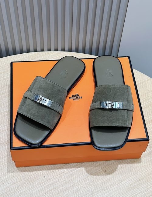 Hermes Classic Buckle Calfskin Leather Slides