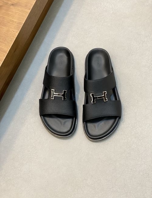 Hermes Cowhide Slides Non-slip Rubber Sole