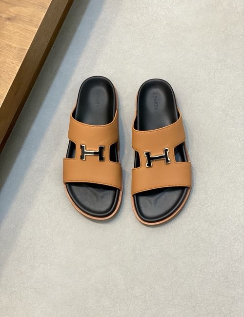 Hermes Cowhide Slides Non-slip Rubber Sole