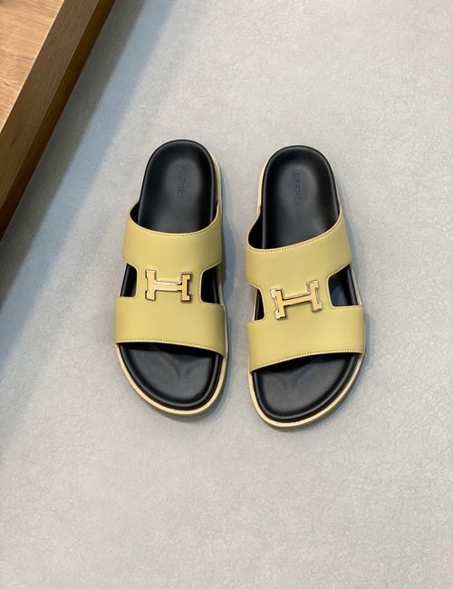 Hermes Cowhide Slides Non-slip Rubber Sole