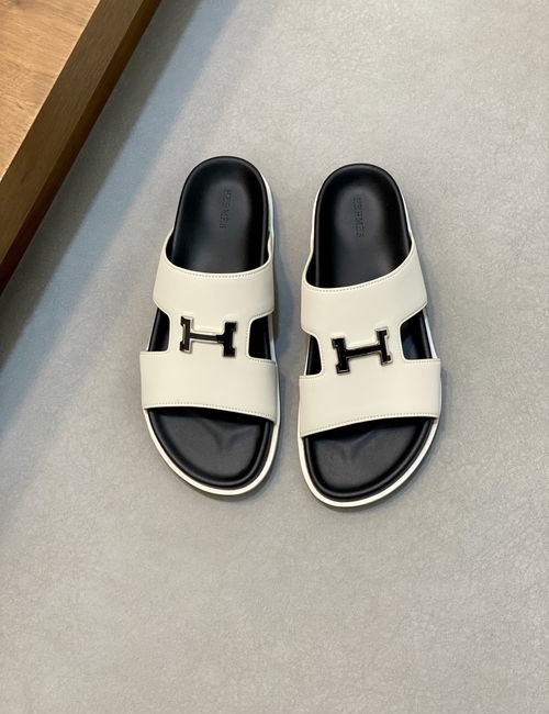 Hermes Cowhide Slides Non-slip Rubber Sole